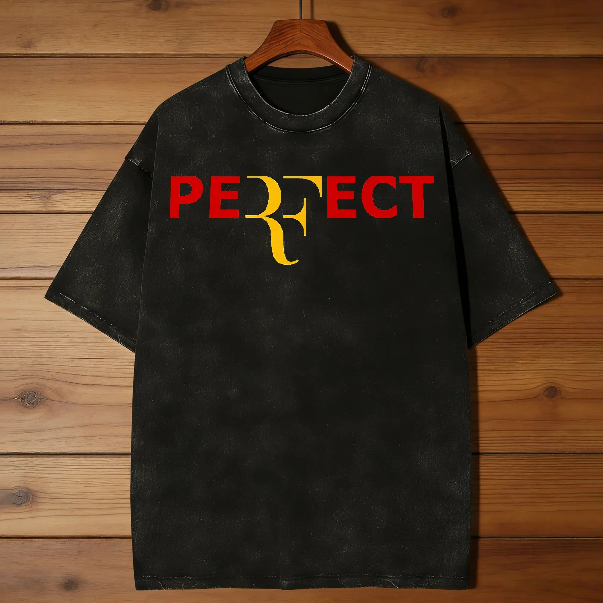 Team Roger Federer Logo Men T Shirts Washed  Crazy Tees Short Sleeve Crew Neck T-Shirts Cotton Birthday Present Clothes