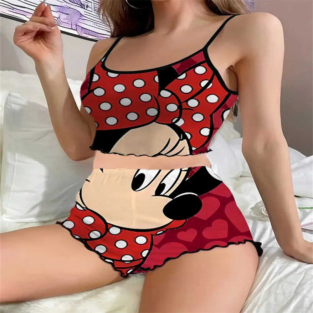 Pijama Sexy encantador con tirantes para mujer, ropa de dormir cómoda sin mangas de verano para mujer, ropa de dormir con patrón de Minnie para mujer