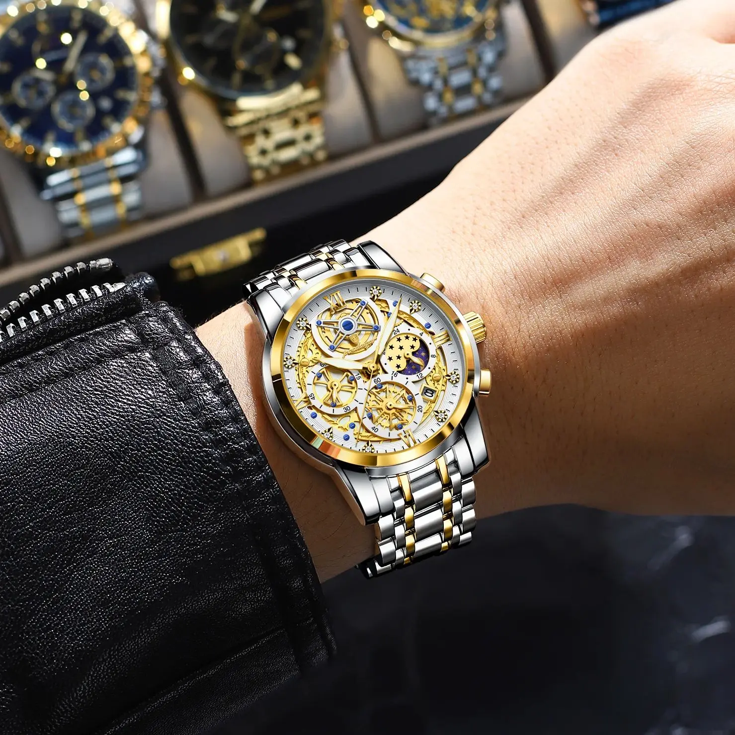 POEDAGAR ساعات كوارتز رجالية فاخرة الفولاذ المقاوم للصدأ تاريخ كرونوغراف ساعة اليد الرجالية مقاوم للماء مضيئة موضة رجل ساعة Reloj