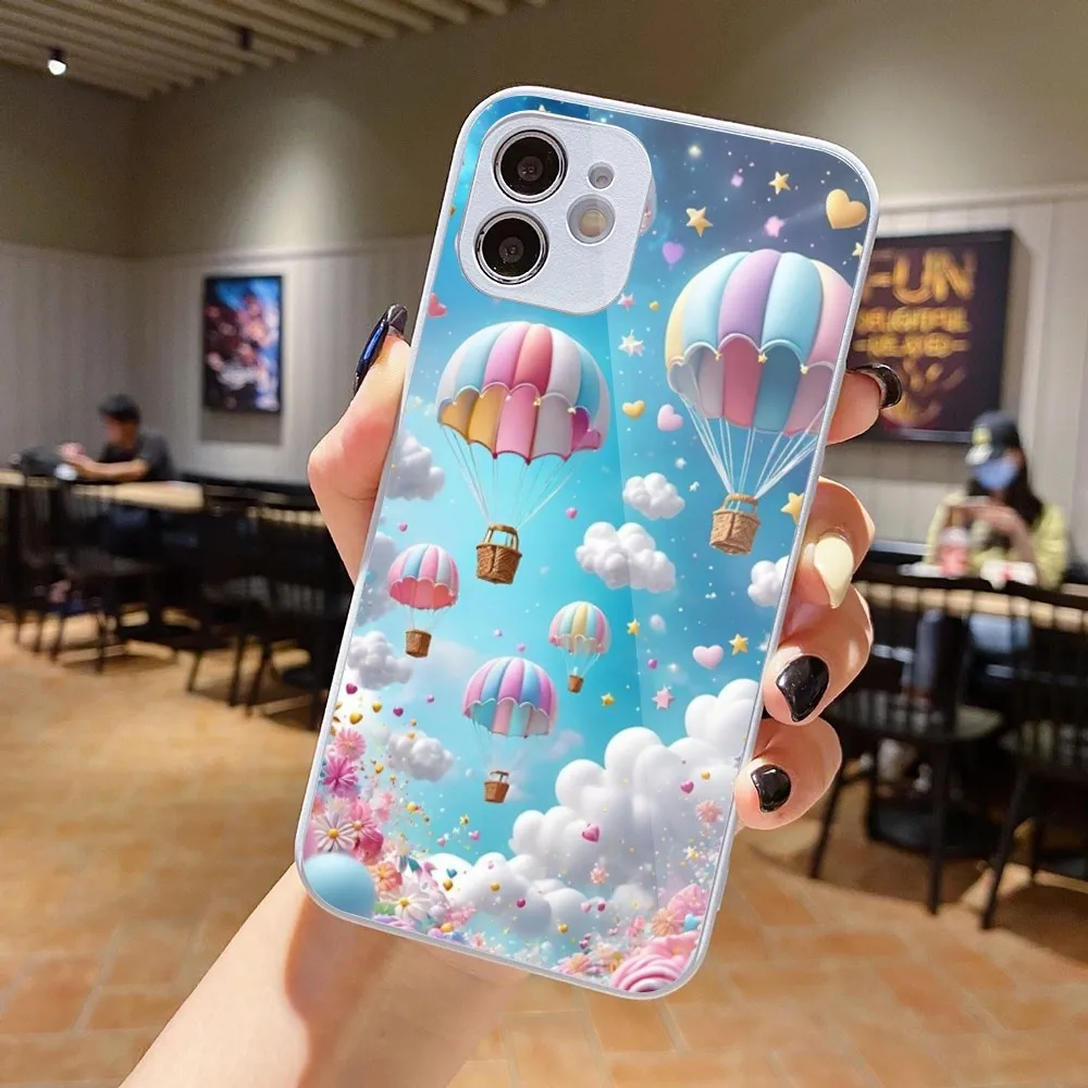 Hot Air Balloon Mobile Cell Phone Case for iPhone 15 14 13 12 11 Pro Max X XR XS 8 7 Plus Liquid Glass Phone Cover Funda