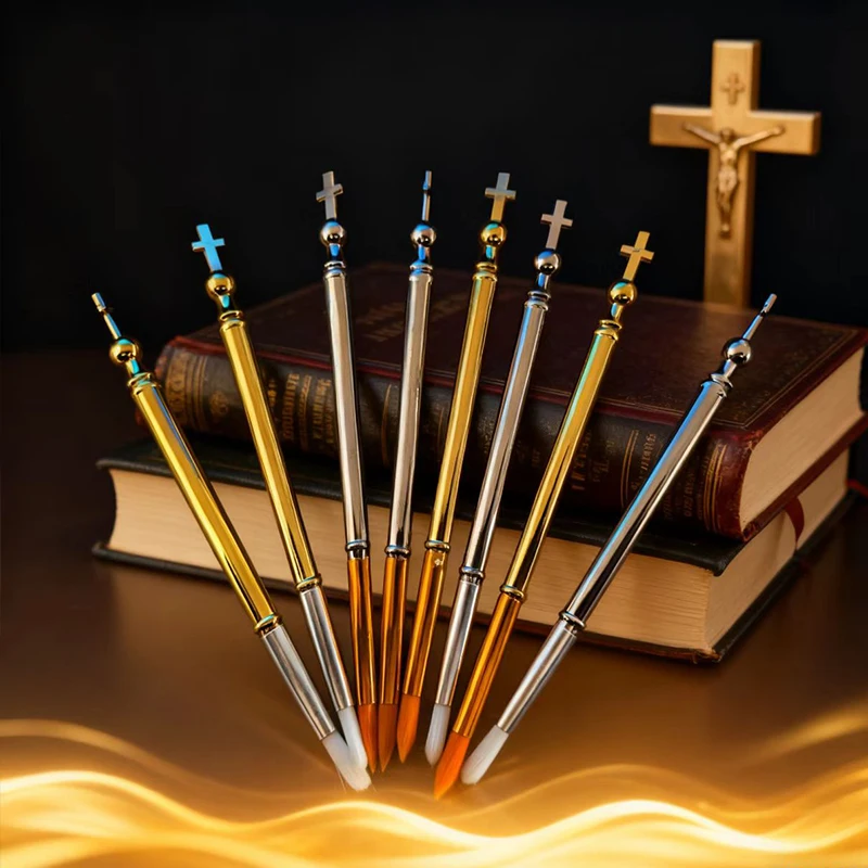 Neuer 2026 2-teiliger orthodoxer Ritualstift aus vergoldeter Legierung mit Gold- und Silberkristallen, verziertem Kronen-Kreuz-Design, religiöses Zeremonienwerkzeug – Detail 5
