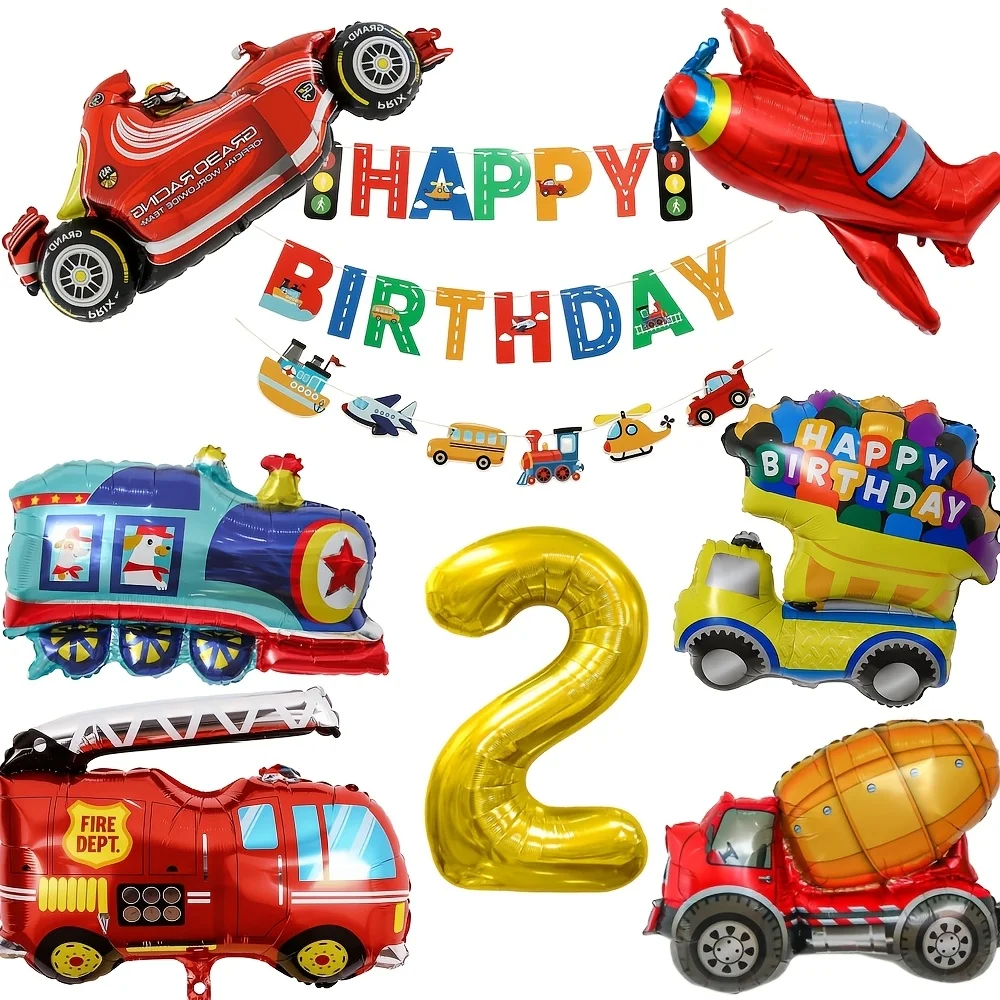 Race Car airplane train crane Decoration Balloon Birthday Set 32Inch Number Boys Racing Car Theme Birthday Party Decor Supplies - view 3
