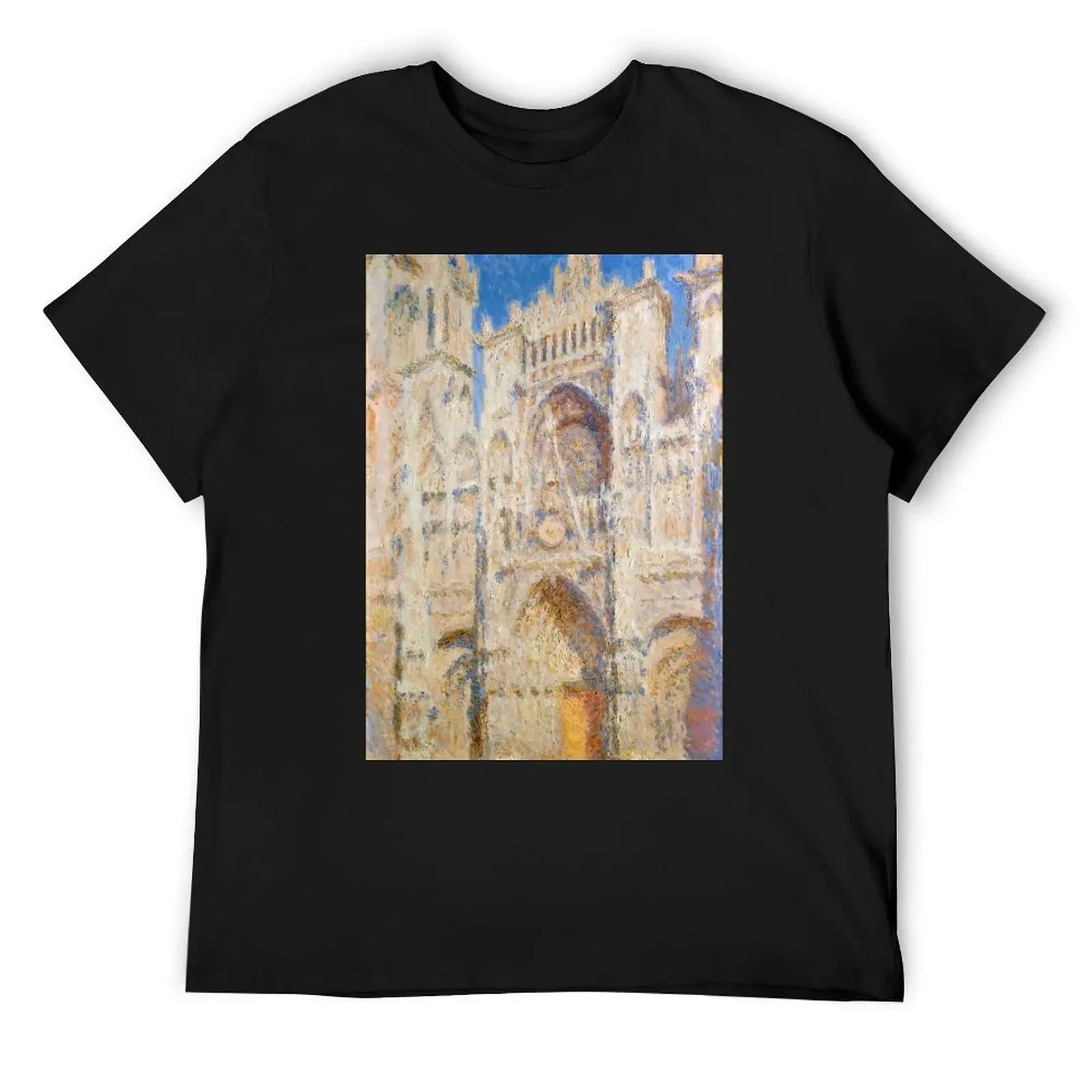 Rouen Cathedral, Facade (Sunset) Monet High Contrast T-Shirt vintage graphics tees shirts men graphic