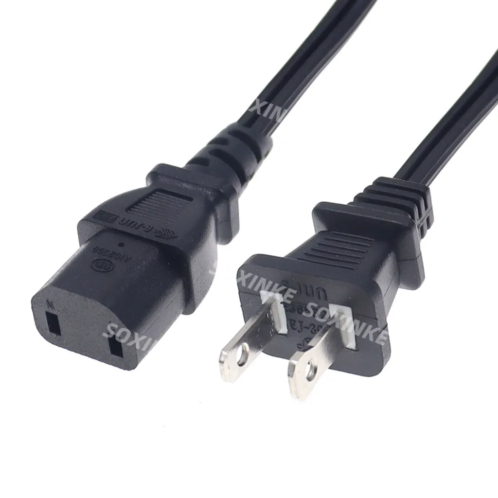 Universal 2-Prong Polarized Male to IEC C17 Female Extension Cord 1.8m Power Replacement Cable for Sony PS4 Pro Xbox One etc.