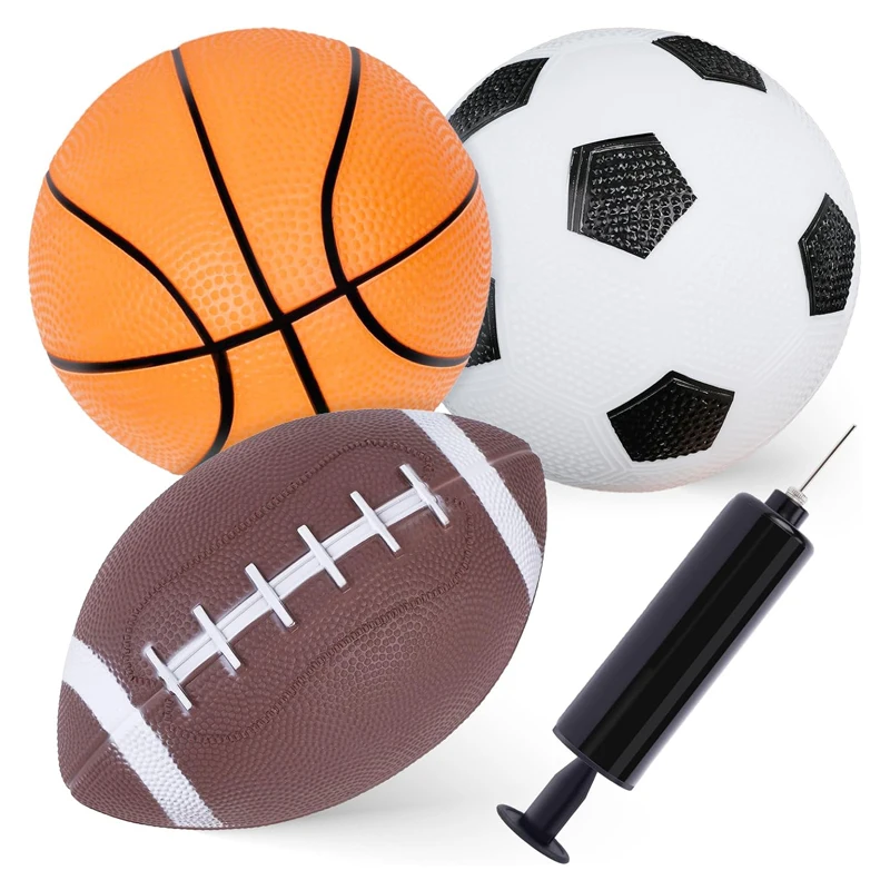 Inflatable Sport Ball Toy with Pump Rugby Football Soccer Ball Basketball for Toddlers Indoor & Outdoor Play Children Teaching