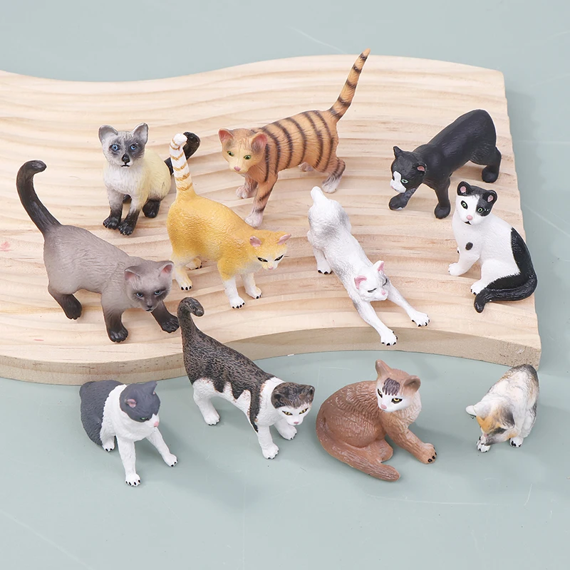 Simulation Cat Model Cute Cartoon PVC Cat Figurine Mini Ornament Kids Doll Toy Kitten Statue Desktop Decoration