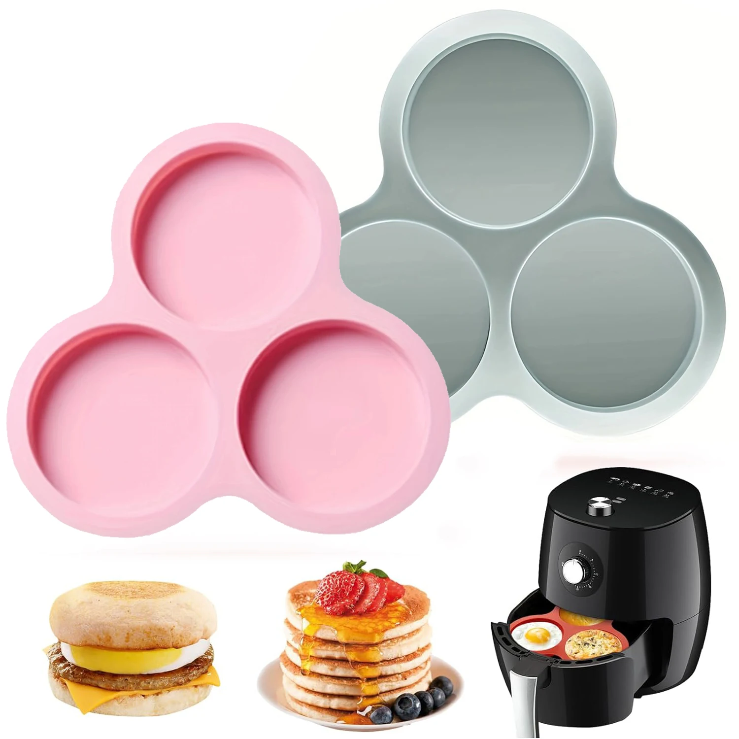Hohlraum-Luftfritteusen-Eierform, Silikonform für Luftfritteuse, runde Form, Cupcake, antihaftbeschichtet, Silikon, Muffin, Hamburger-Pfanne, DIY-Kochen