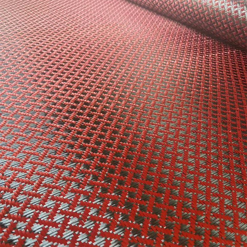 Kafu Red X-Pattern Rolls Royce Automotive Interior Fabric Akcesoria motocyklowe DIY Żakardowy wzór Kevlar Tkanina z włókna węglowego — zdjęcie 7