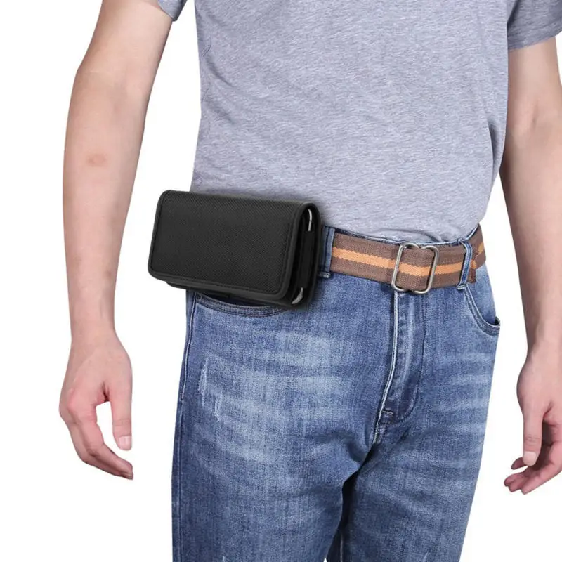 

Black Men Mobile Phone Vertical/horizontal Bag For 3.5-6.3 Inch Mobile Phone Small Nylon Case Phone Bag Belt Waist Bags