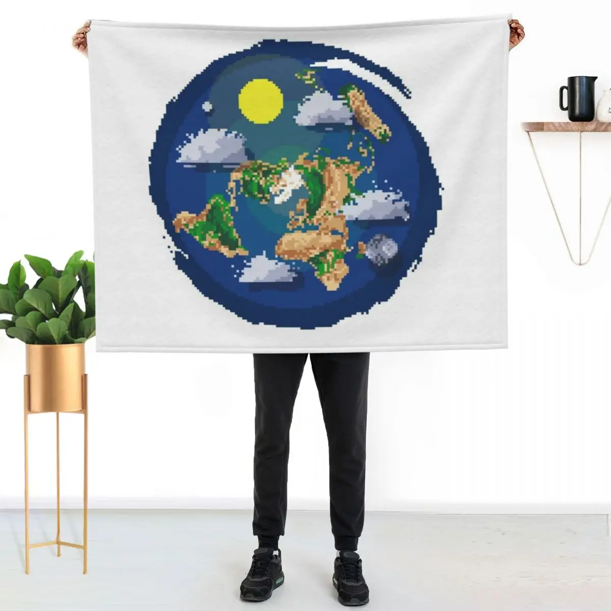 

Flat Earth Map Pixel Art (clear backround) Throw Blanket Thin Soft Blanket for Summer Night Sleeping