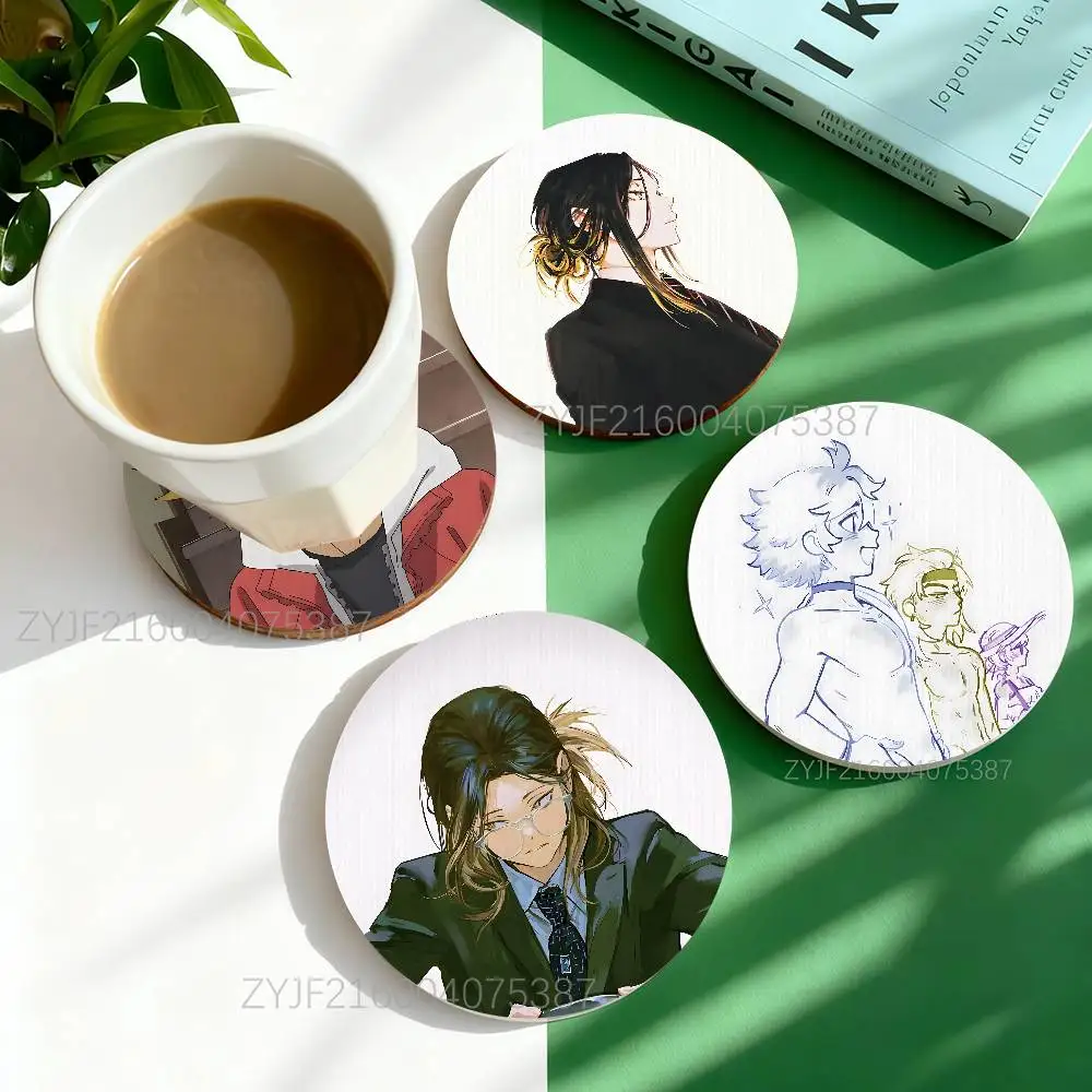 

K-Kenma H-Haikyu-es Pattern Art Coasters Round Wooden Heat Resistant Non-Slip Home Decor Gift Multifunctional