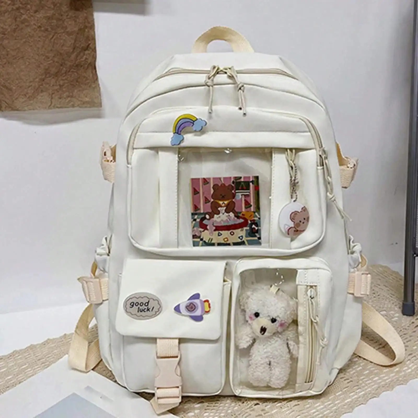 حقائب ظهر نسائية لطيفة مقاومة للماء متعددة الجيوب من النايلون حقيبة ظهر مدرسية للطالبات والفتيات Kawaii حزمة كتب للكمبيوتر المحمول Mochilas