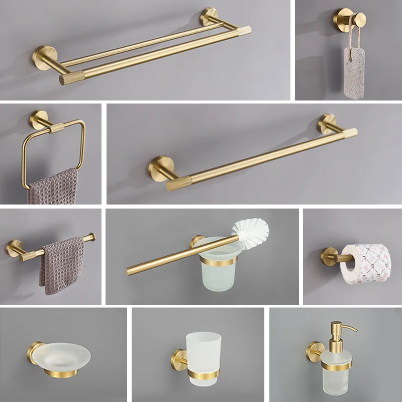 Brushed gold Toilet Tissue Roll Paper Holder Towel Rack Bar Robe Coat Clothes Hook Brass Knurling Hardware Bathroom Accessories