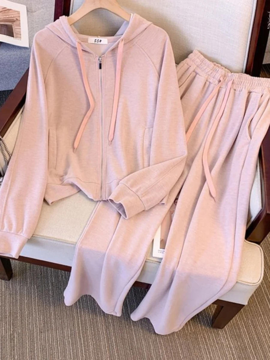 

Модный комплект из худи и брюк для полных женщин: повседневный спортивный костюм для ранней осени, облегающие брюки, комплект из двух предметов