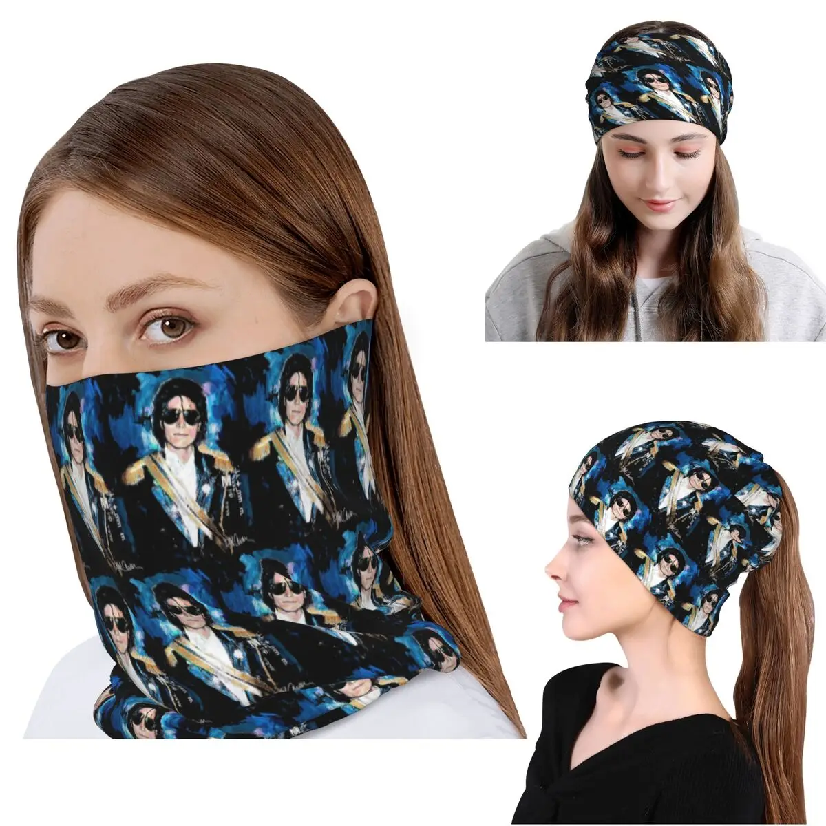 Michael 1984 Grammys Jackson Pop Art Portrait Bandana Neck Cover Wrap Mask Scarf Headband Beanies Hat for Men Women Breathable