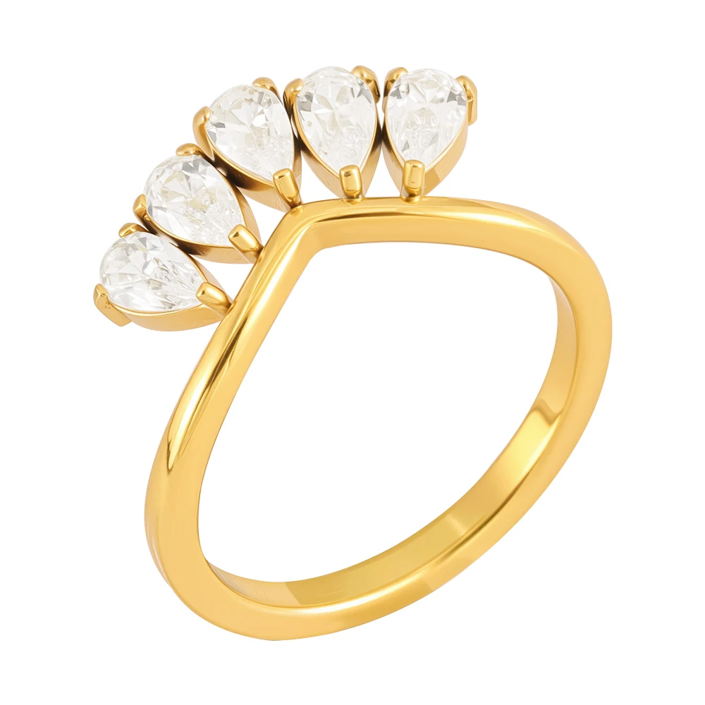 5 Cubic Zirconia Water Droplet Thin Flower Rings for Women, Stainless Steel Exquisite and Fashionable Finger Jewelry Recommended