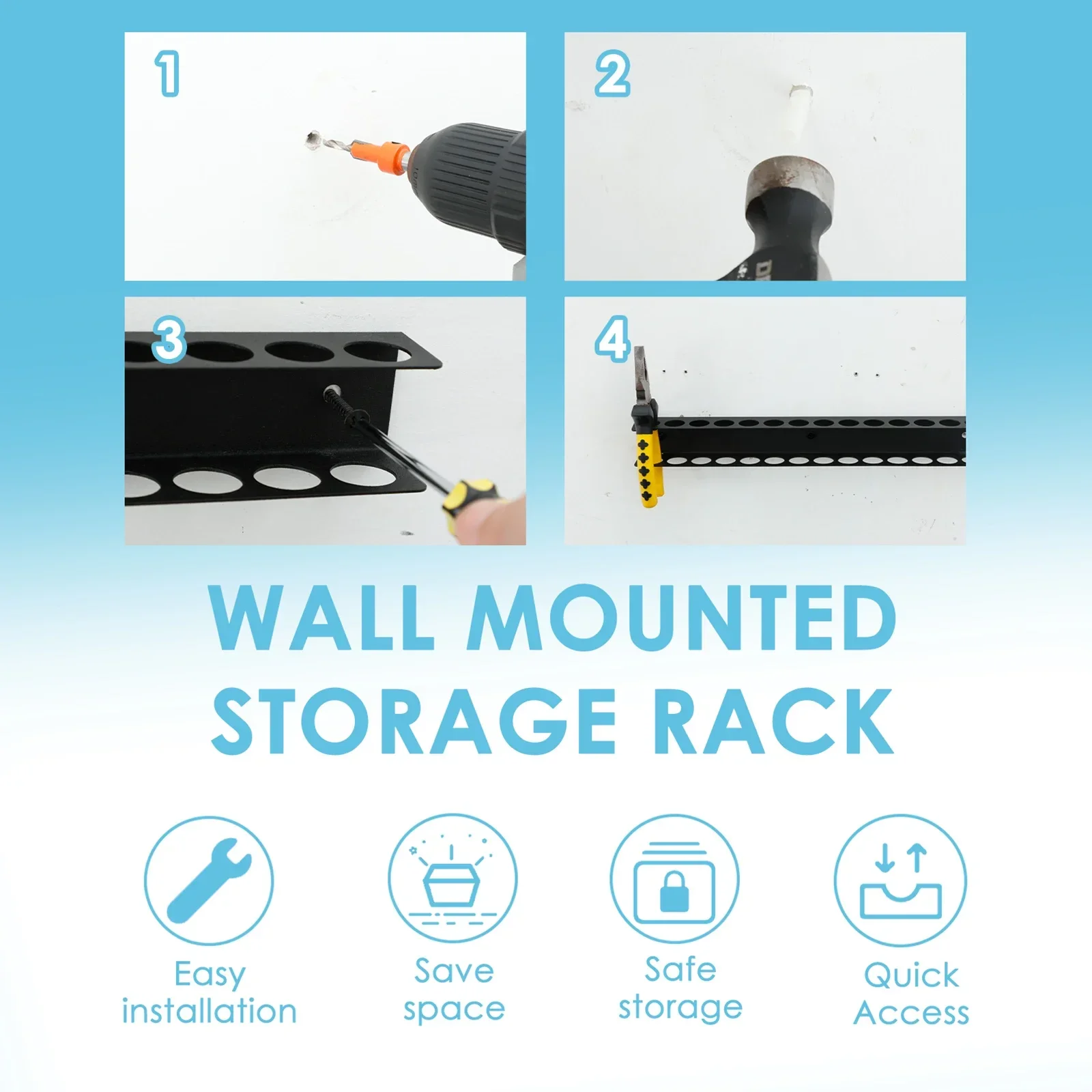 حامل مفك براغي، حامل أدوات موفر للمساحة، حامل مفك براغي عالي التحمل على الحائط مع 23 فتحة لرف تخزين الأدوات سهل #5