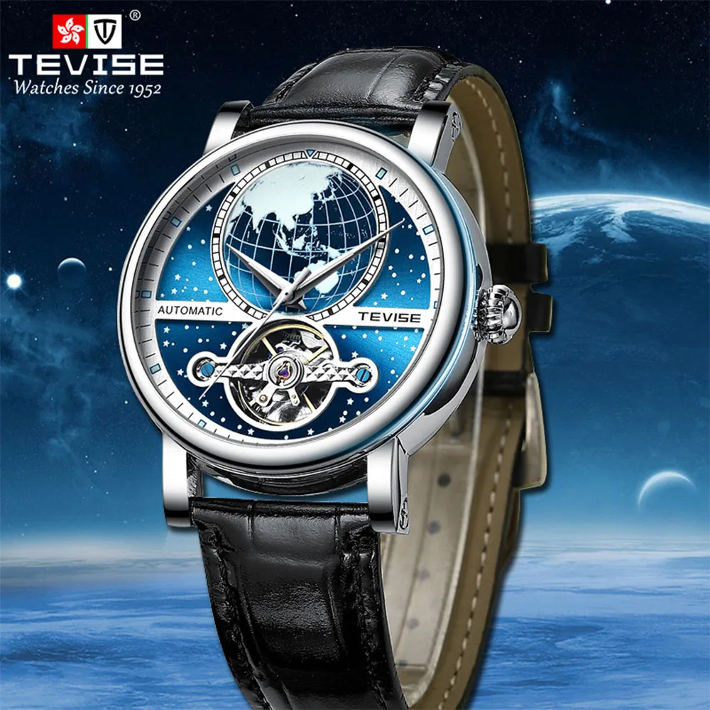 

Fashion Men's Automatic Mechanical Watch Starry Night Dial Mineral Strengthened Glass Mirror Waterproof Leather Belt