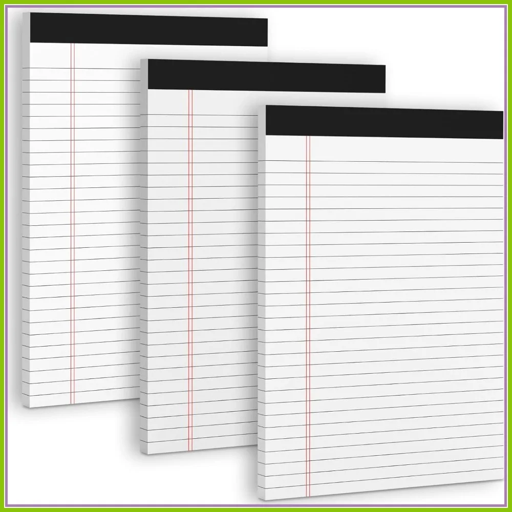 

3-Pack White Legal Pads, 8.5x11 Inches, Wide Ruled with Micro Perforation, 30 Sheets Double-Sided for Home Office School