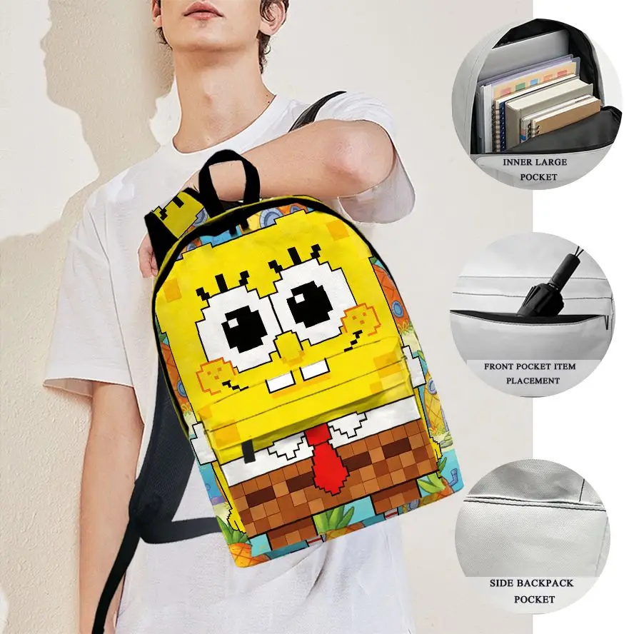 

Рюкзак в стиле мозаики с изображением Губки Боба, 1 шт., модный и простой, унисекс, большой вместимости, высококачественный подарок