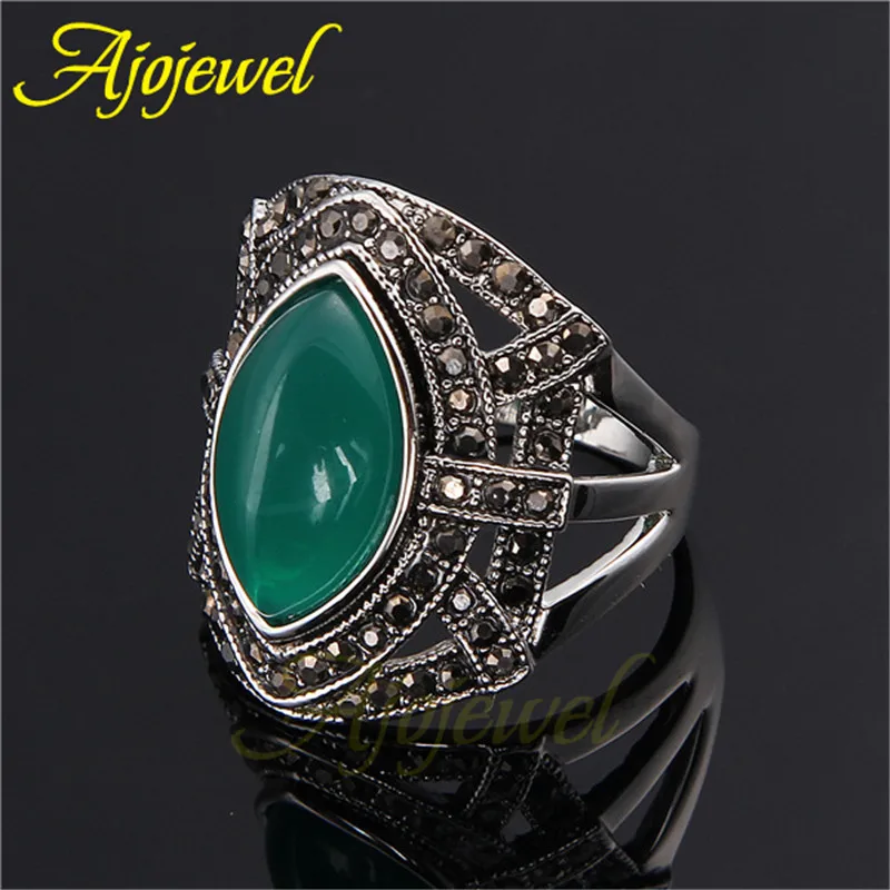 Ajojewel Vintage Stylish Rings Women Stones Italian Jewelry Retro Finger Hand Accessories