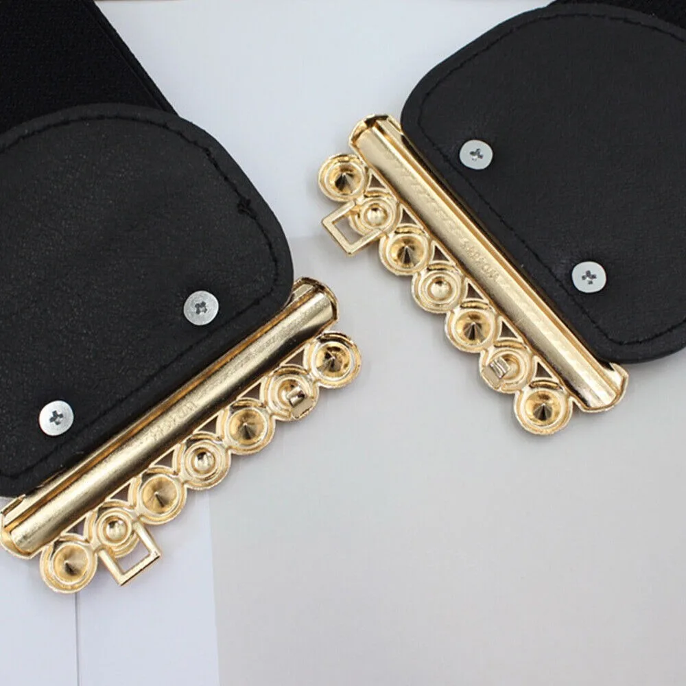Fashion Big Size Waistband Belt Metal Buckle Rhinestone Elastic Wide Belt Black Wide Waist Belt Ladies