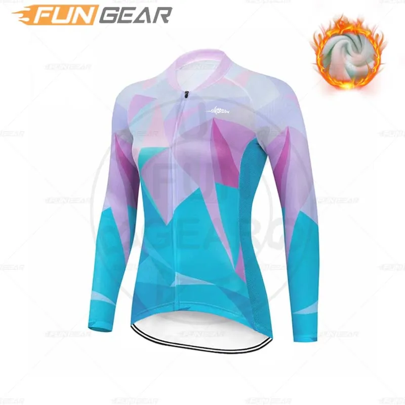 Winter Fleece Cycling Jersey Set for Women, Mountain Bicycle Clothes, MTB Wear, Racing Team, Bike Clothing, New Style, 2022