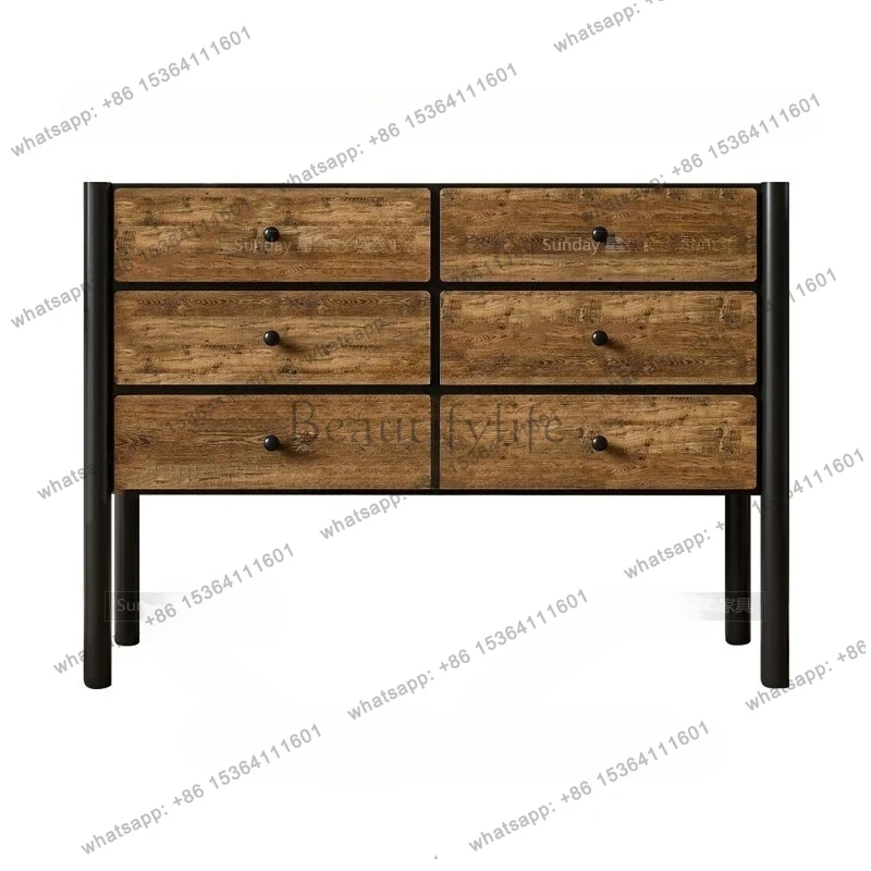 

French retro color matching six-chest cabinet made old solid wood wabi-sabi wind locker