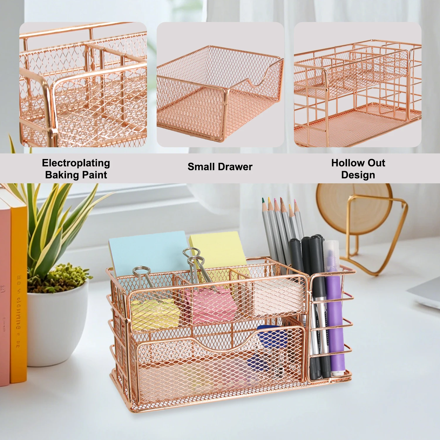 رف ملفات معدني ذهبي نورديك، صندوق درج تخزين سطح المكتب متعدد الطبقات، منظم اللوازم المكتبية، مستندات مستحضرات التجميل والقرطاسية Hol