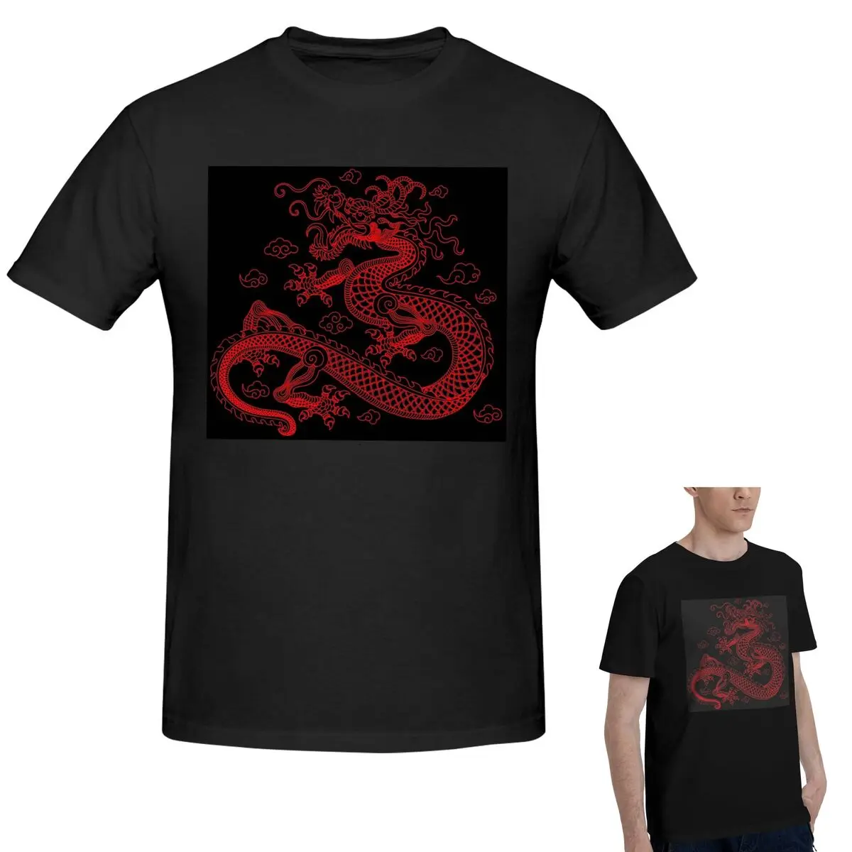

Футболка из 100% хлопка с красным китайским драконом, мужская забавная футболка большого размера, мужские летние рубашки с круглым вырезом, топы, S-6XL