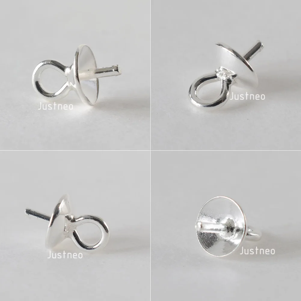 Silver Eye Pin Pearl Cup Pendant Charm Connector Bail, 925 Sterling Silver eye pin pendant peg bails for Jewelry Making