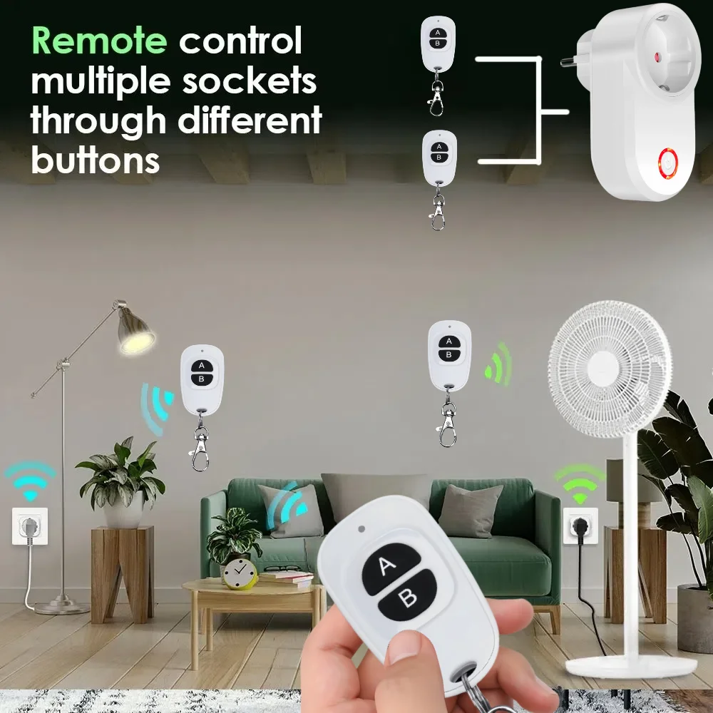 433Mhz Wireless Smart Outlet Remote Control Socket EU FR Waterproof Remote 15A 110V 220V RF Plug for Home Appliances Lamp ON OFF