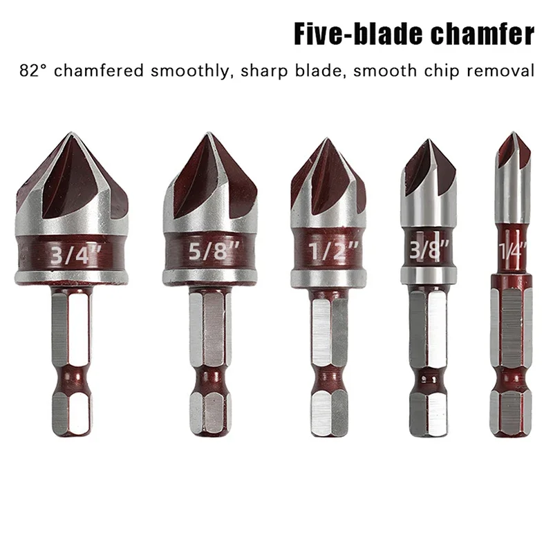 Hole Opener Chamfer Drill Bit Hex Shank Woodworking Chamfering Tool 82° Countersink Precise Multi-Size Countersink Bits