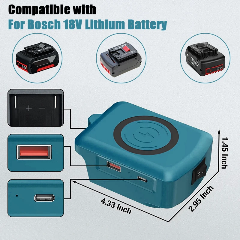 Universal 18V 20V Li-ion Battery Wireless Charger USB Type-C Phone Adapter Power Bank Compatible With Makita Dewalt Milwaukee