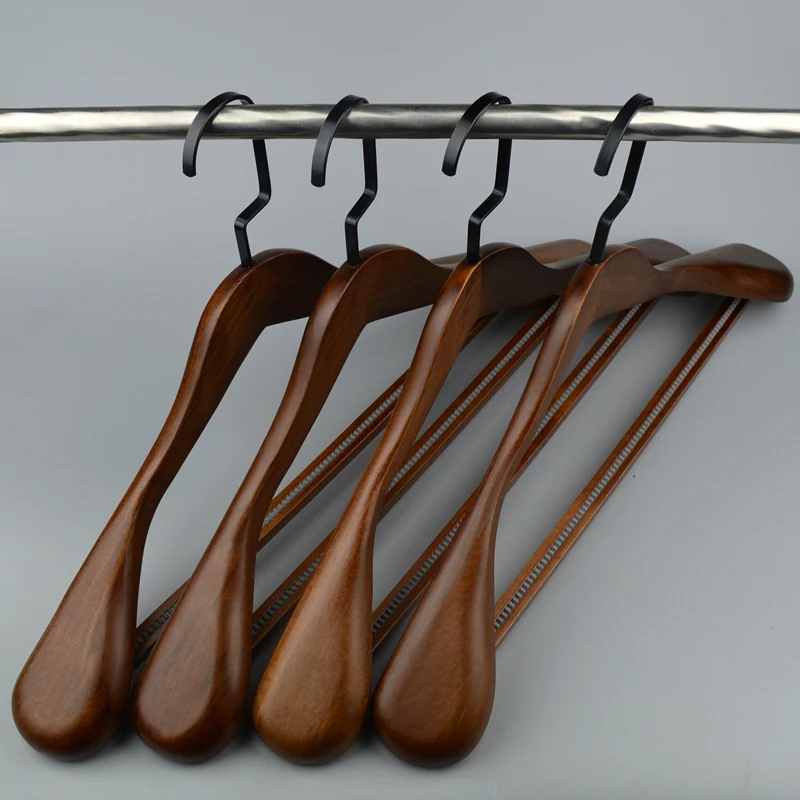 

4pcs Wide Shoulder Solid Wood Hanger Retro Clothes Rack Wholesale Non-Slip Home Clothing Store Hotel Suit