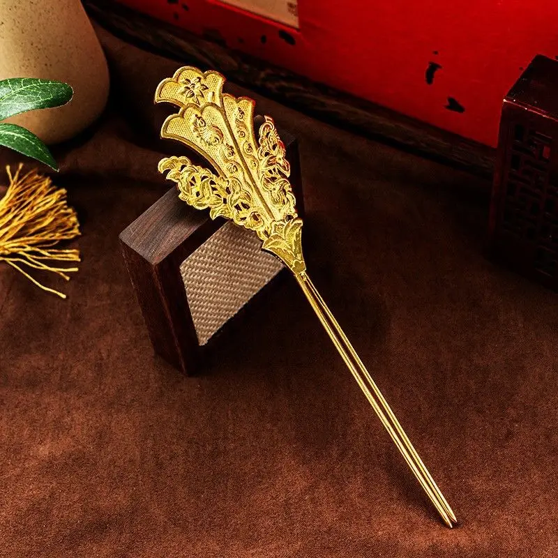 

Медное долото с гравировкой, восстановление династии Тан, шпилька для волос, аксессуары Hanfu, старинный и атмосферный головной убор невесты