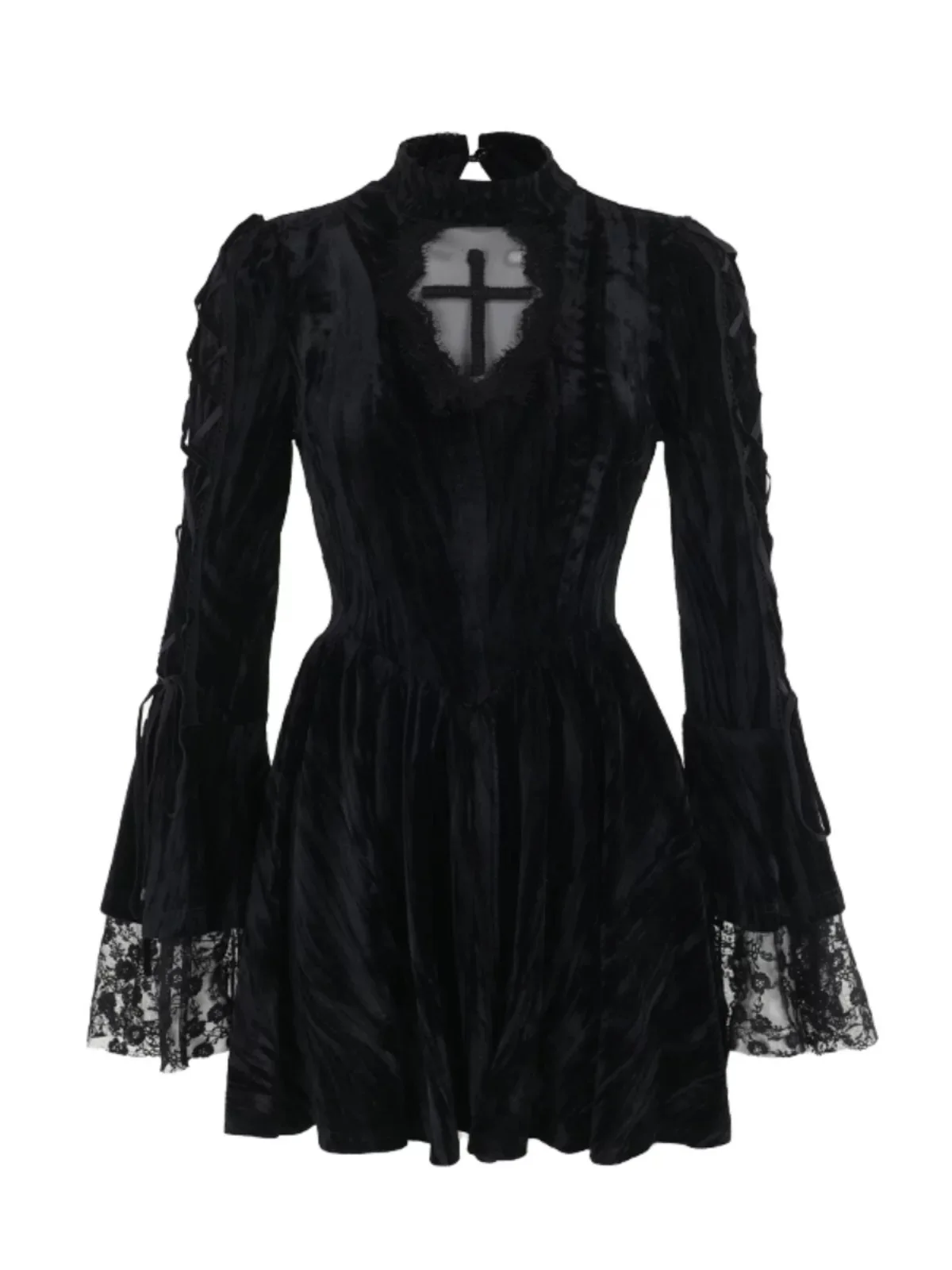 القوطية المخملية الدكتور السيدة XIDU شبح فتاة Sle أزياء الهالوين البديلة ثقافة فرعية طويلة Sve ort ألف خط تنورة مستديرة Ne