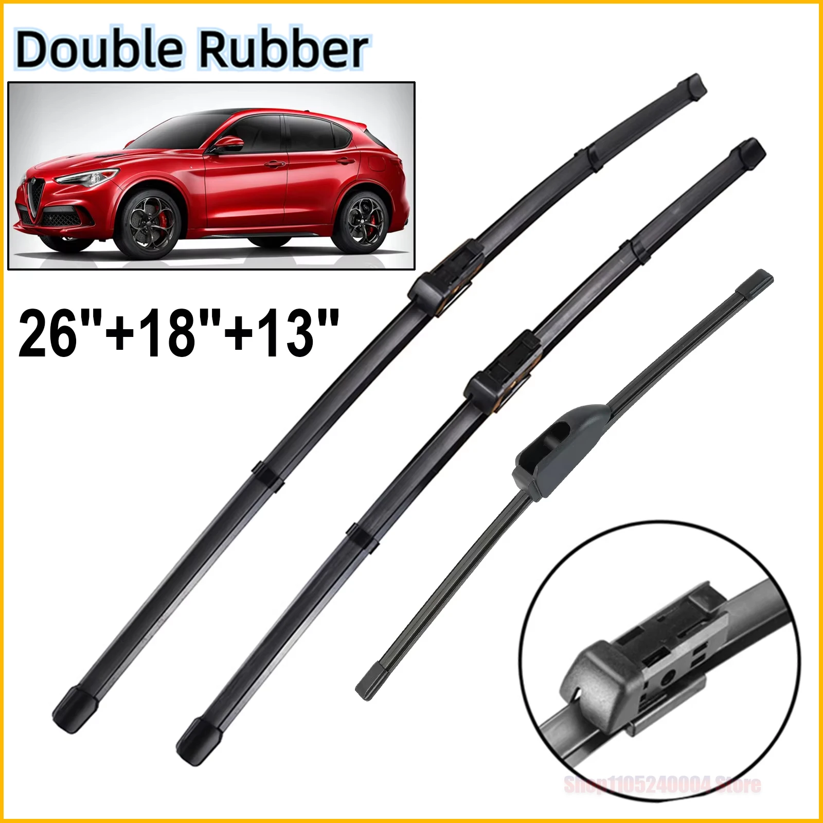 LHD Front & Rear Wiper Blades Set For Alfa Romeo Stelvio 2016 - 2025 Windshield Windscreen Window 26"+18"+13"