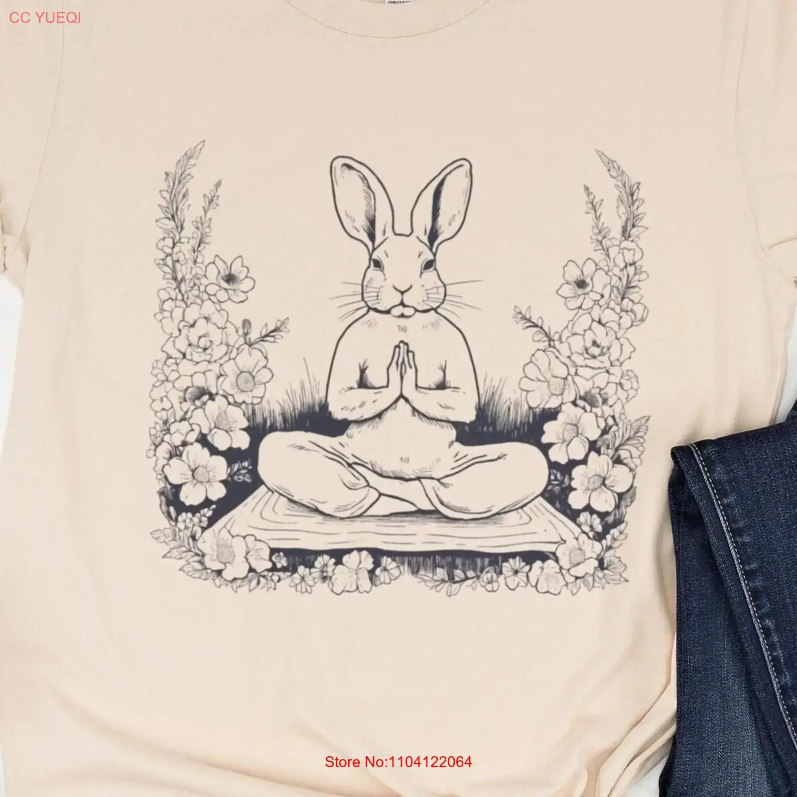 زن أرنب التأمل تي شيرت الصحة العقلية رعاية الذات روح يحافظ على نوع واحد الهبي الإيمان على الخوف الحماية الروحية