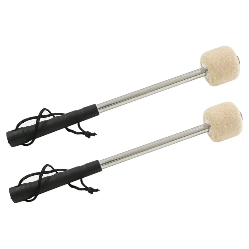 2 Pcs 12.5Inch Bass Steel Drum Mallets,Wool Felt Drum Sticks With Stainless Steel Handle, Anti-Slip Wool Drum Mallets