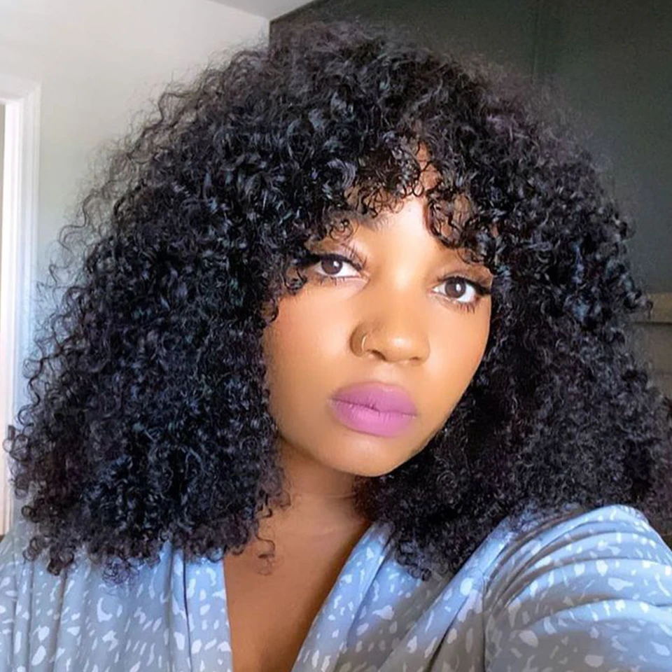 

Short Bob Jerry Curly Human Hair Wigs With Bangs For Women Kinky Curly Peruvian Natural Highlight Water Wave Human Hair Wigs