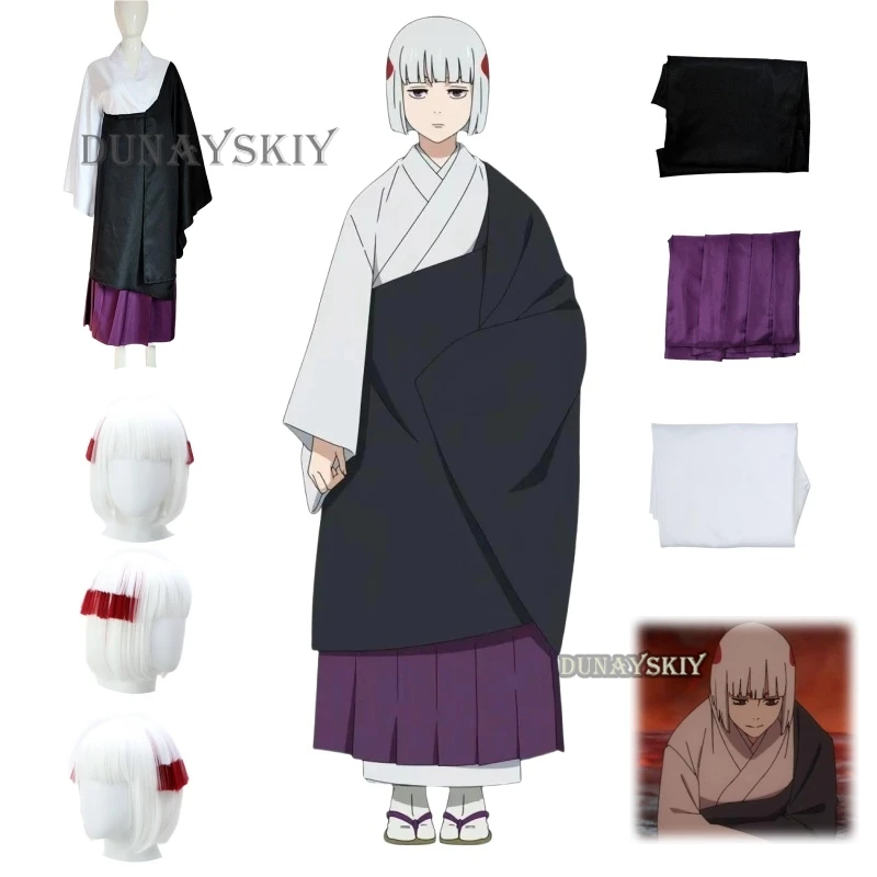 

Anime Jujutsu Uraume Cosplay Costume with White Short Hair Halloween Christmas Full Set Uniform Wig Hat Costume