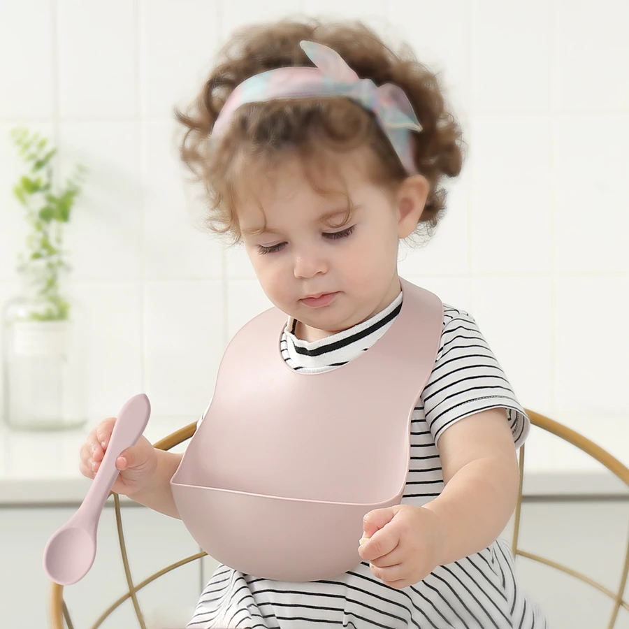 Mamaplan 2PCS Waterproof Baby Bibs Baby Stuff Solid Color Kids Bib Girl Boy Adjustable Soft Silicone Bib Baby Feeding Stuff