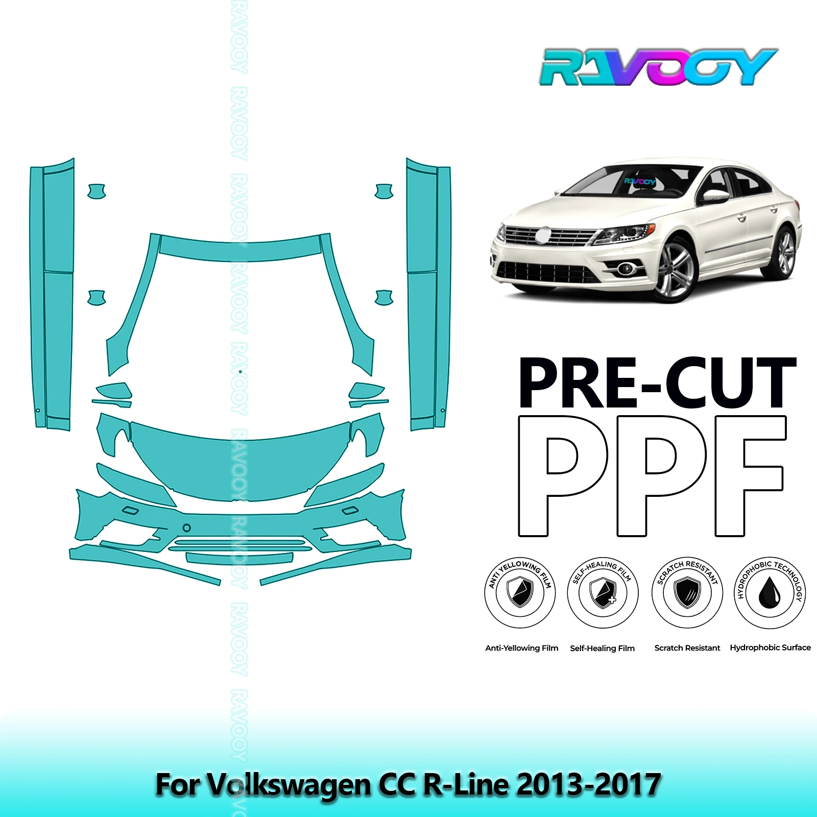 

Front Kit+Rockers Clear Bra Precut PPF Paint Protection Film For Volkswagen CC R-Line 2013-2017