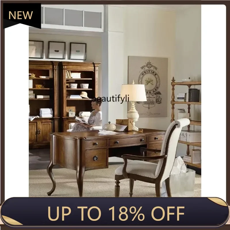 

P178 Retro Solid Wood Desk Chair Combination Study Desk Oak Computer Desk High-End living room decoration