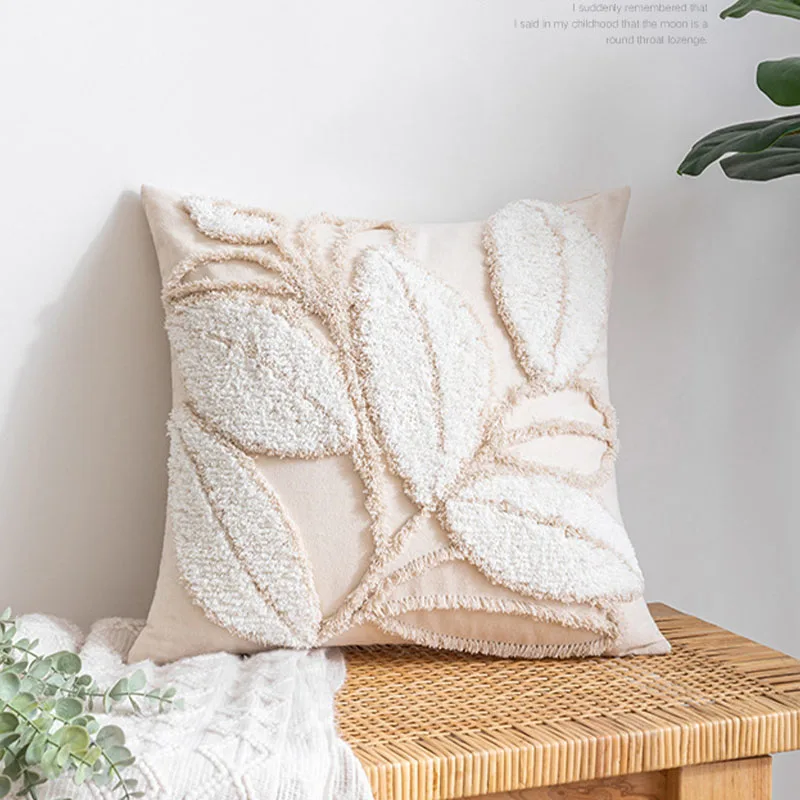 Leaves Tufted Pillow Cover for Sofa Summer Home Decor Cushion Cover Living Room Housse De Coussin Decorative Pillowcase Cozy Ins