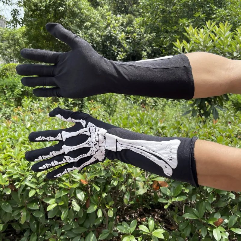 Halloween Accessory 3D Long Foam Skeleton 37cm Slightly Elastic Gloves for Men and Women