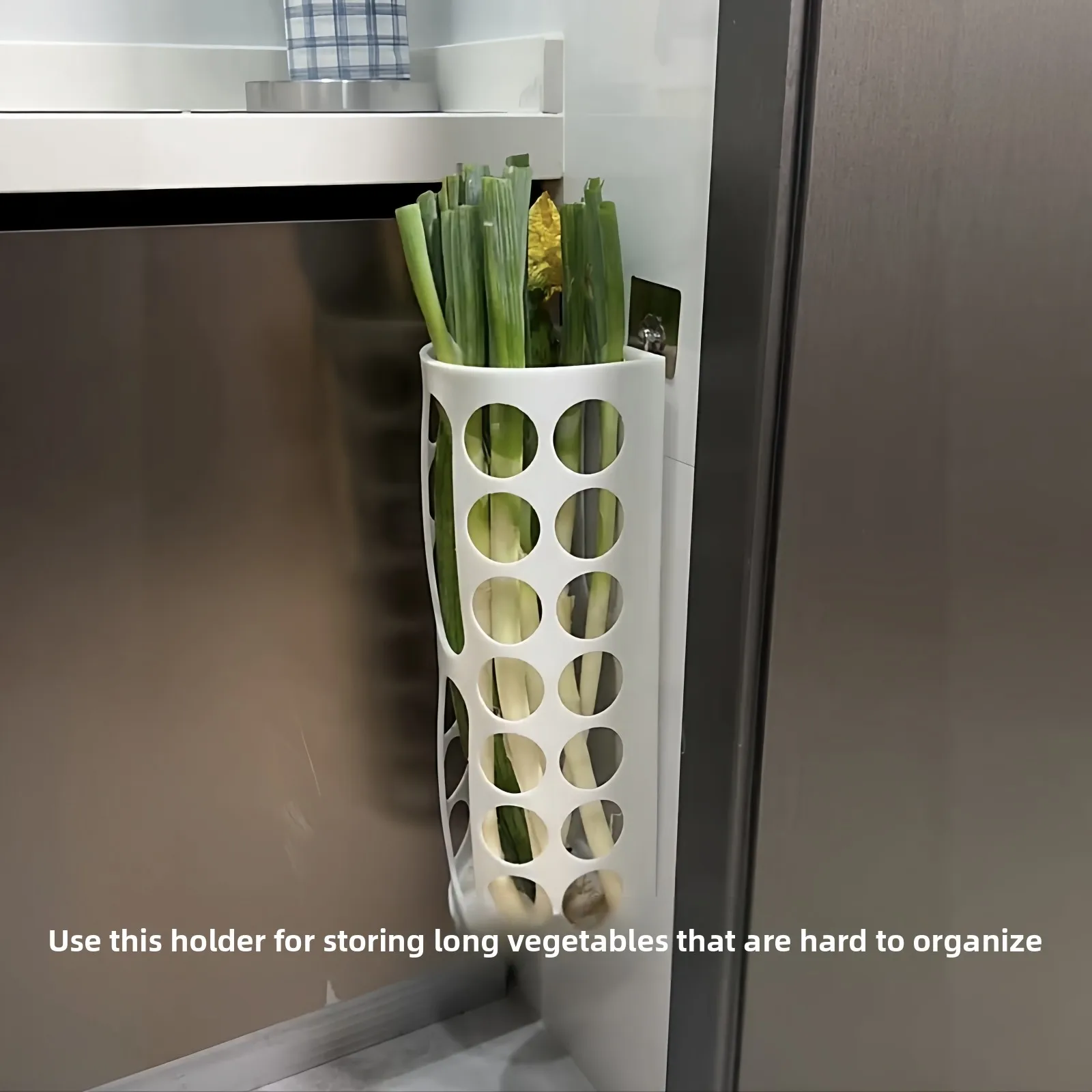 

Настенный органайзер для кухни: длинный контейнер для овощей, большая емкость для хранения лука, современный минималистичный дизайн, пластиковый.