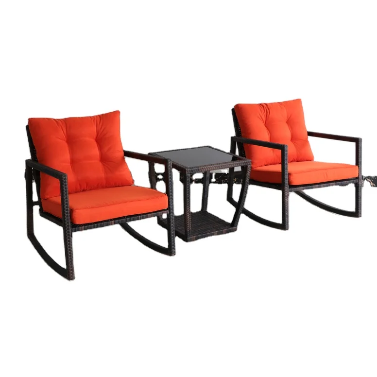 

Outdoor Furniture Modern Wicker Sofa Sets PE 3PC KD Rocking Chair Set Table Garden Set
