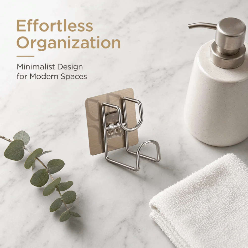 6 PCS Stainless Steel Wash Basin Hook Brown Silver Multifunctional Design Self Adhesive Hook Hole Free Installation